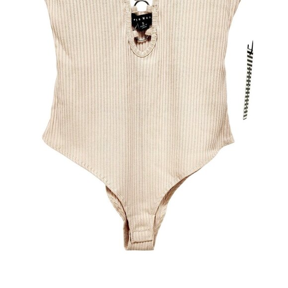 Ribbed Pink Sleeveless Bodysuit With Silver Rings Detail Size S - Picture 4 of 9